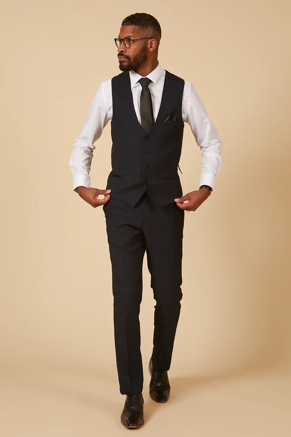 Thumbnail: Navy Tux Lapel Diamond 3 Pc Suit
