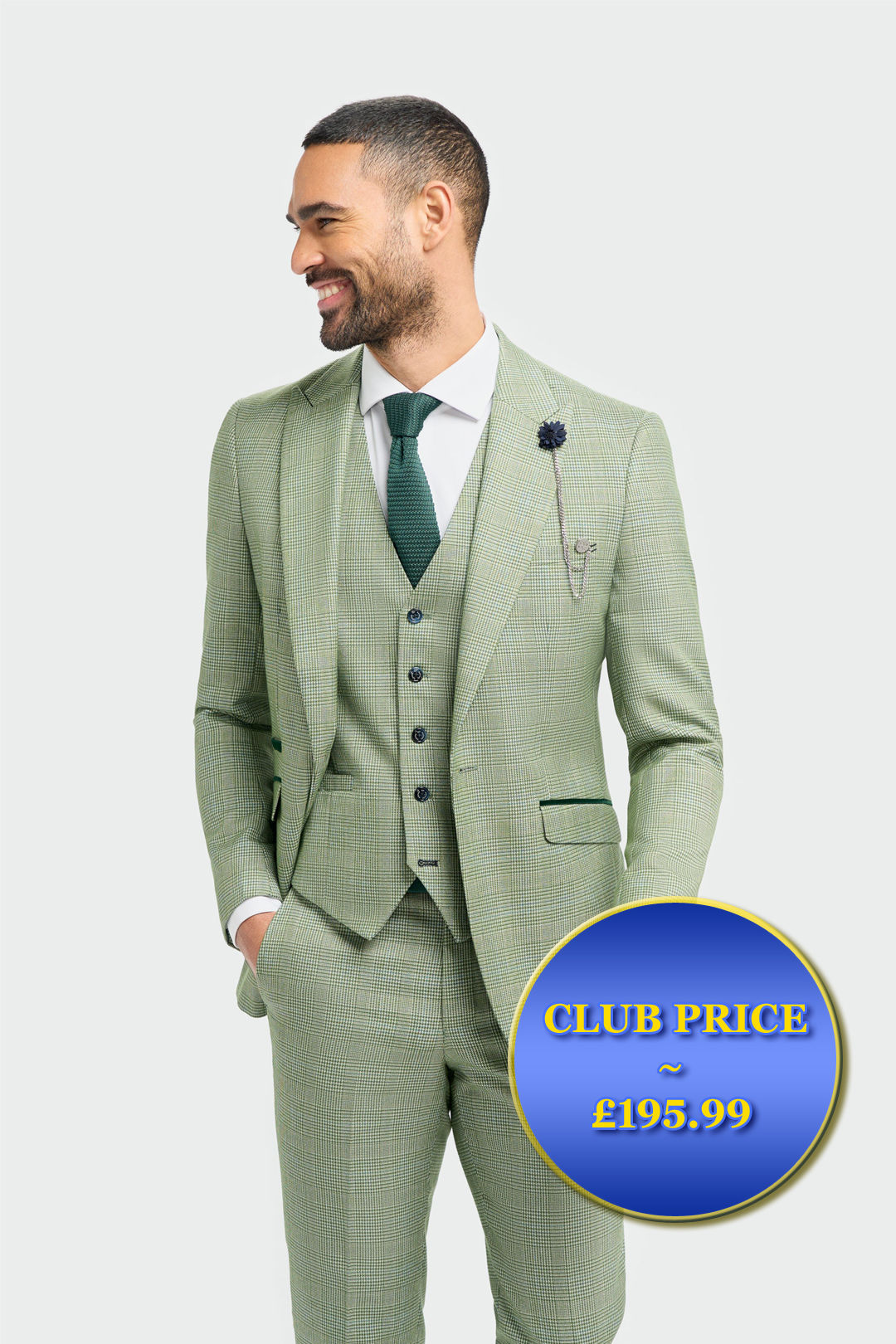 Sage Check Three Piece Suit