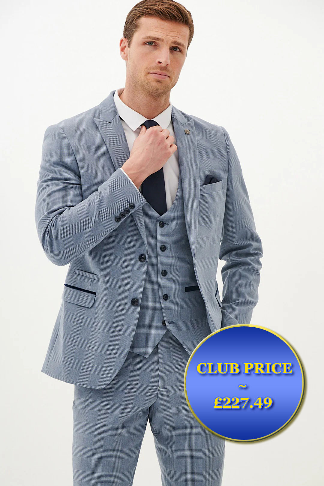 Sky Blue Check Three Piece Suit