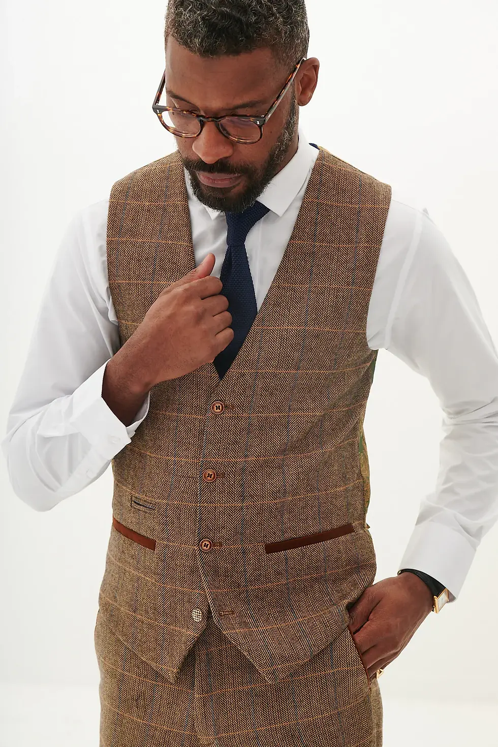 Thumbnail: Tan Tweed Check Three Piece Suit