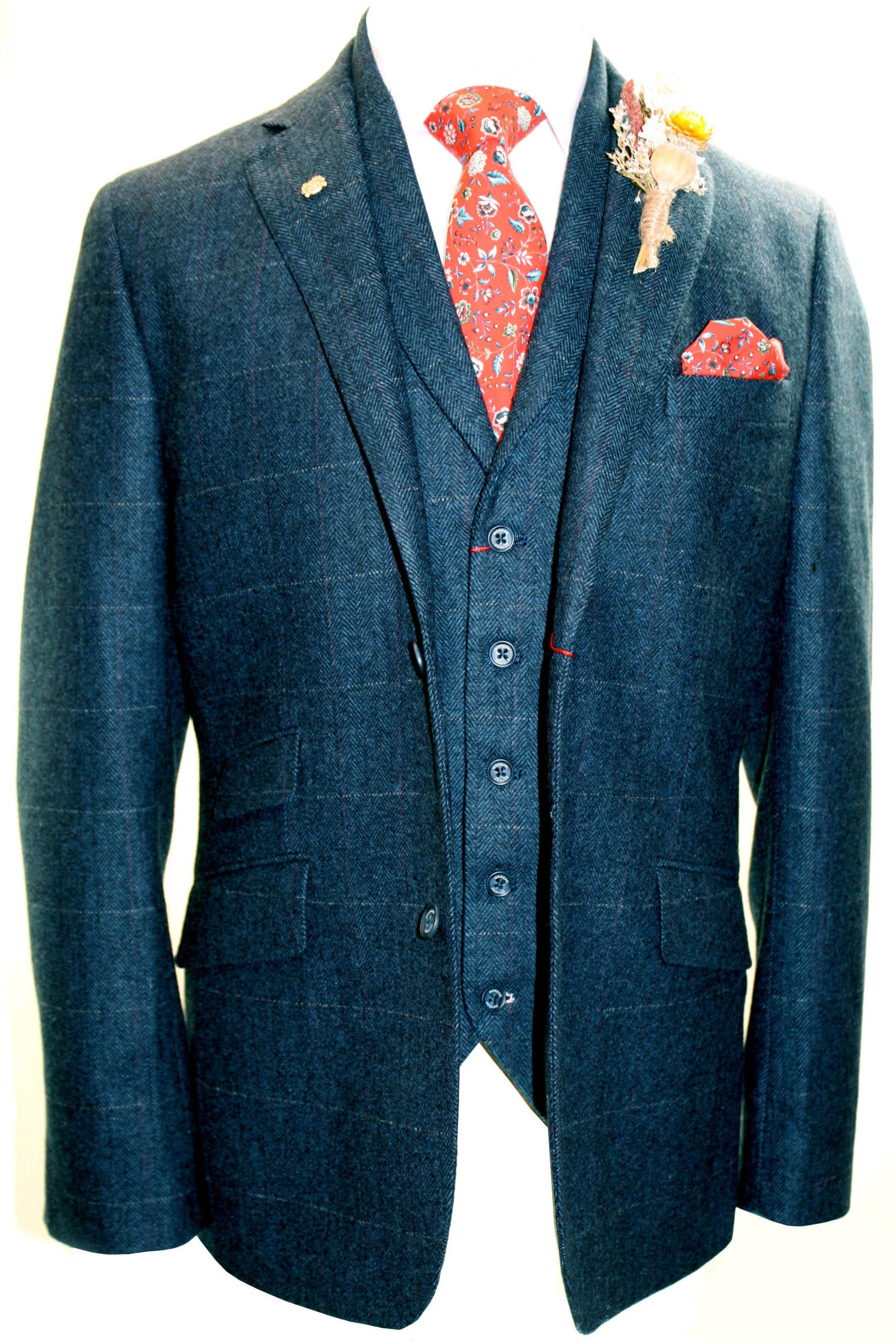 FAIRFORD Blue Check 3 Piece Tweed Suit