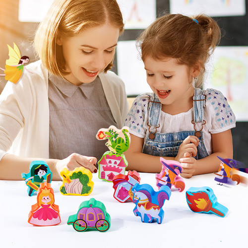 Wooden Threading Beads Set | Animal & Fruit Lacing Toy for Toddlers ...