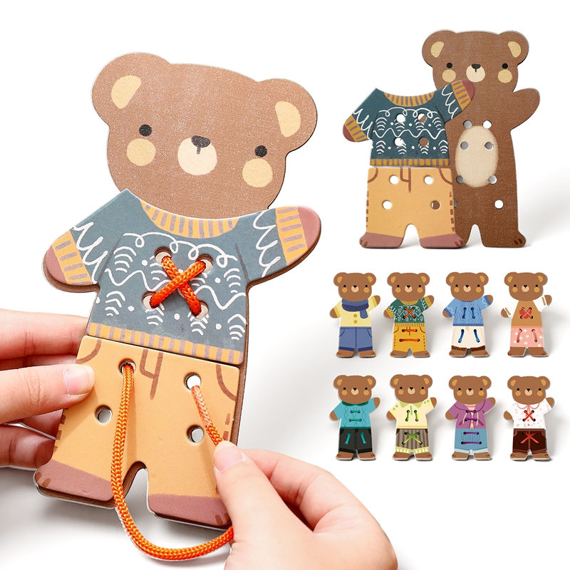 Wooden Bear Dressing & Lacing Toys for Toddlers