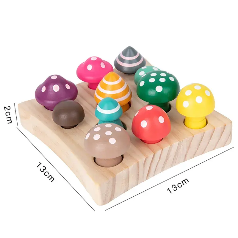 Thumbnail: Montessori Wooden Mushroom Sorting Toy – Color Matching & Fine Motor Board 