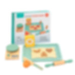 Wooden cookie baking set with pretend play rolling pin, baking sheet, and colourful cookies