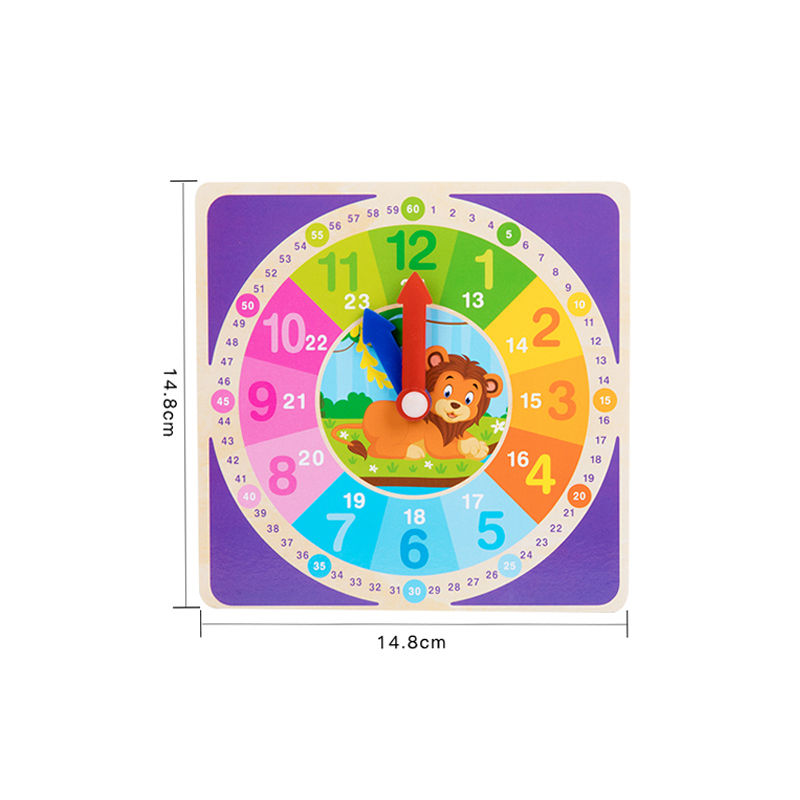 Thumbnail: The dimensions of the wooden teaching clock (14.8cm x 14.8cm).