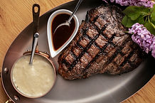 Top view of steak dish