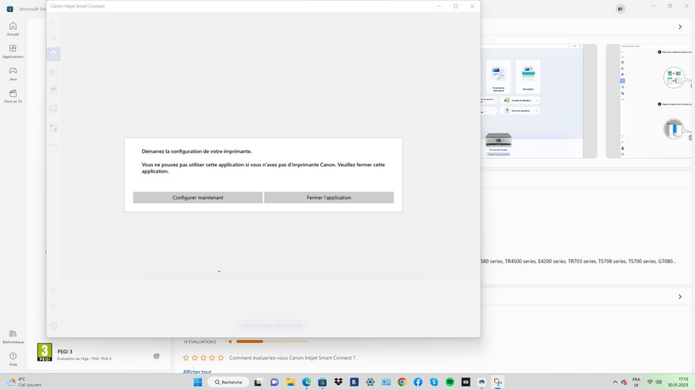 Voir capture d'écran souci avec canon inkjet smart connect arrive pas a