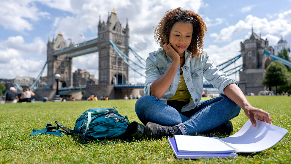 Student learning English in London.