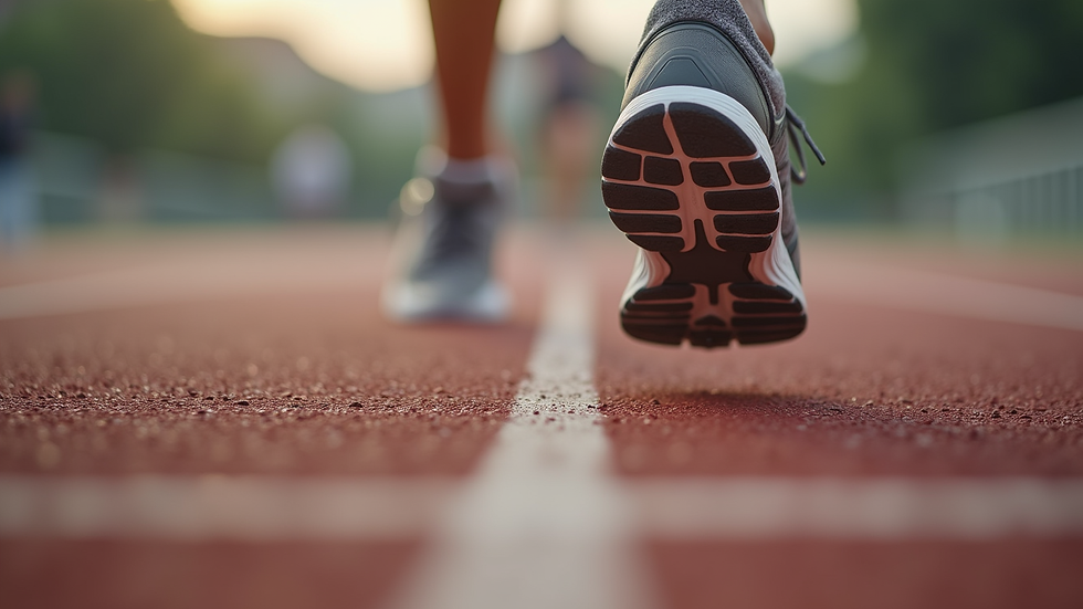 Close-up view of running shoes on a track