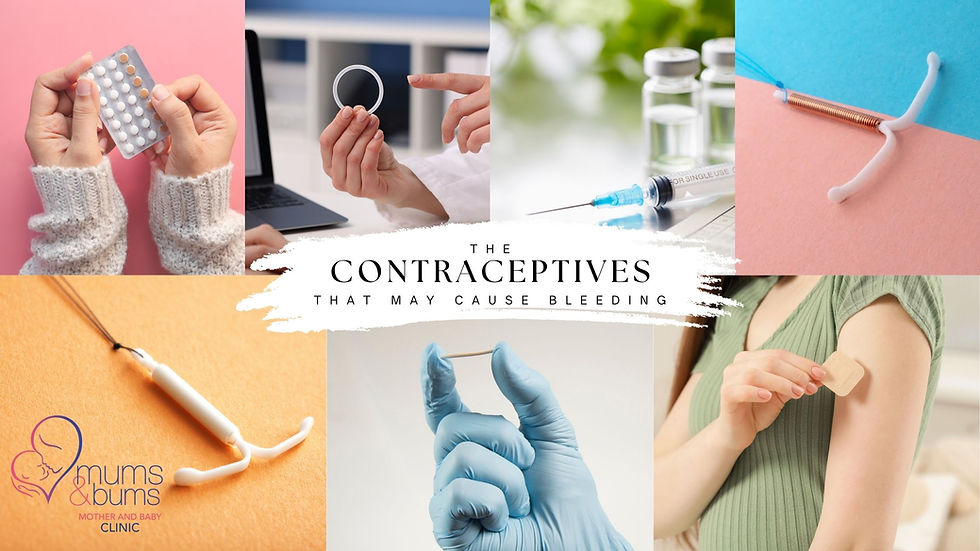 Contraceptive methods including pill, ring, injection, IUD, patch and implant that may cause spotting, Centurion clinic.