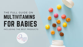 Flat lay of colourful baby vitamin gummies with an open bottle, used as header image for a South African guide on multivitamins for babies.