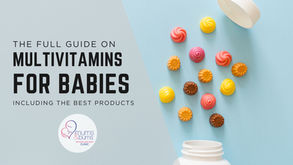 Flat lay of colourful baby vitamin gummies with an open bottle, used as header image for a South African guide on multivitamins for babies.