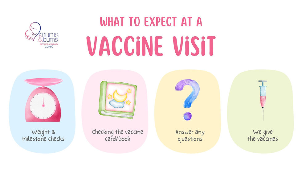What happens at a baby vaccination appointment, including weight check, vaccine card review, questions, and vaccines