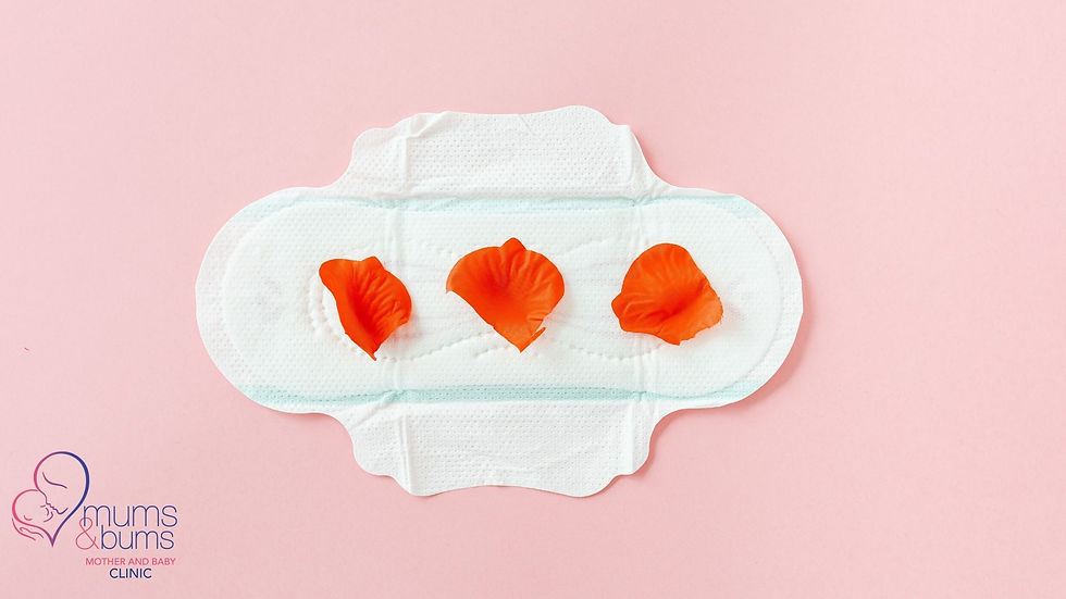 Sanitary pad with petals symbolising spotting and breakthrough bleeding, Mums & Bums Centurion.