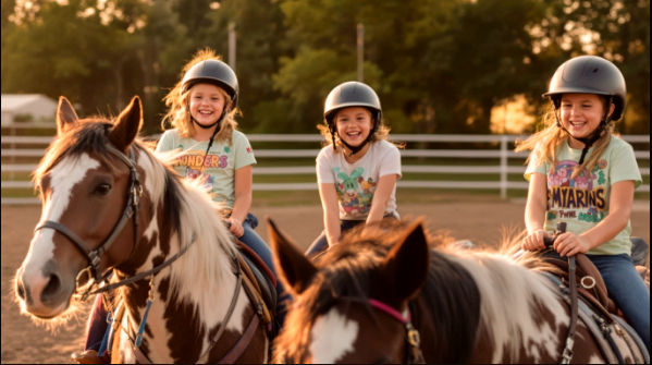 fröhliche Kinder mit Ponies