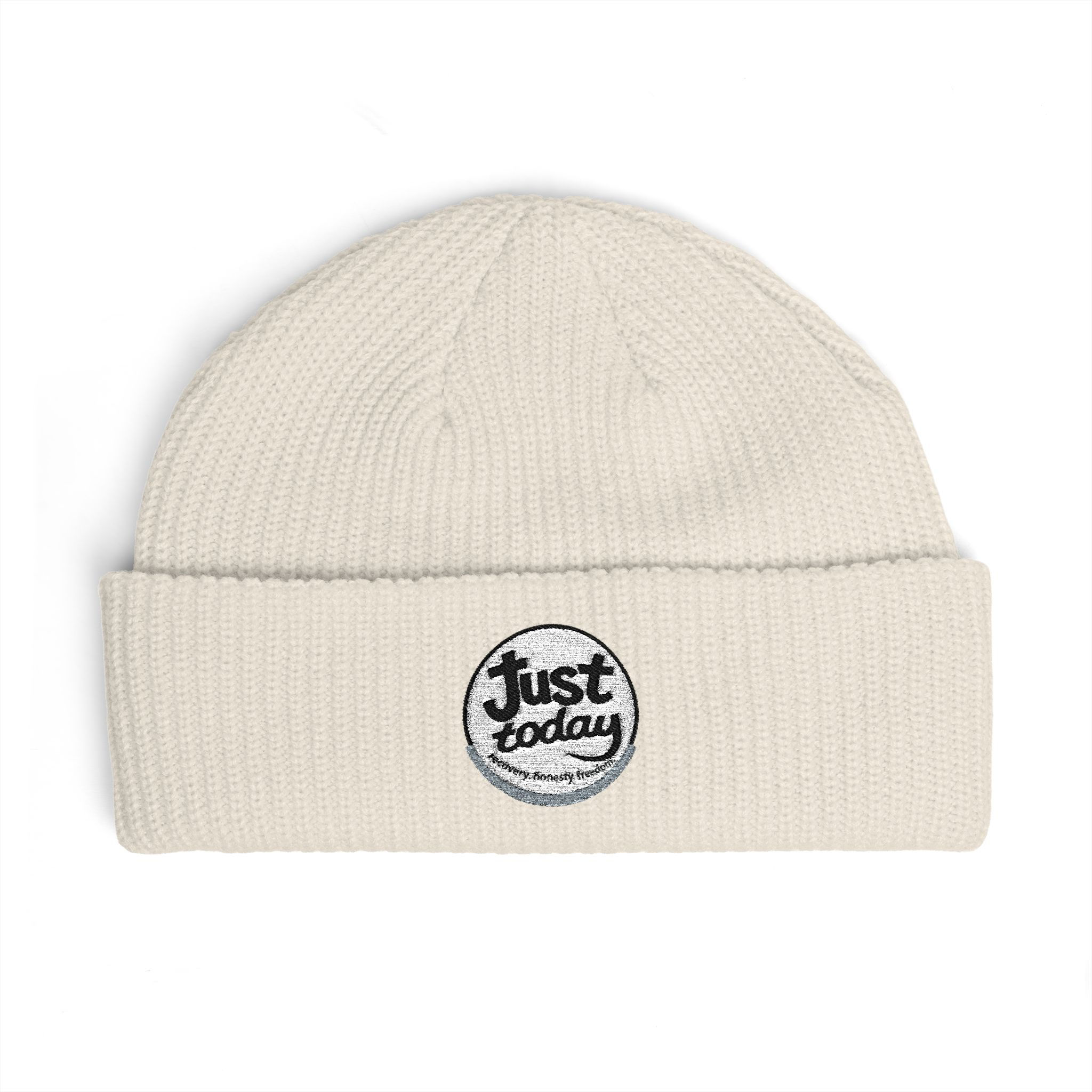 Just Today Cuff Beanie hat | embroidered, winter knit