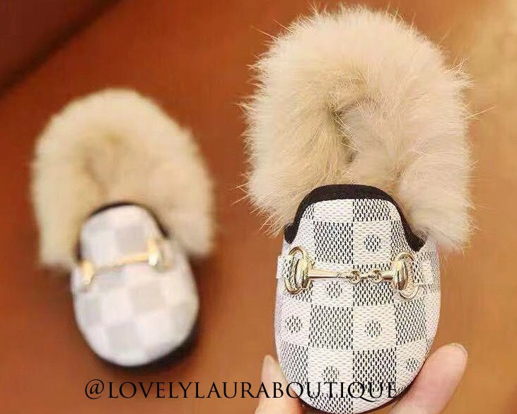 Thumbnail: New Luxury Fur Little Girls Boy Casual shoes Buckle Velvet Wedding S