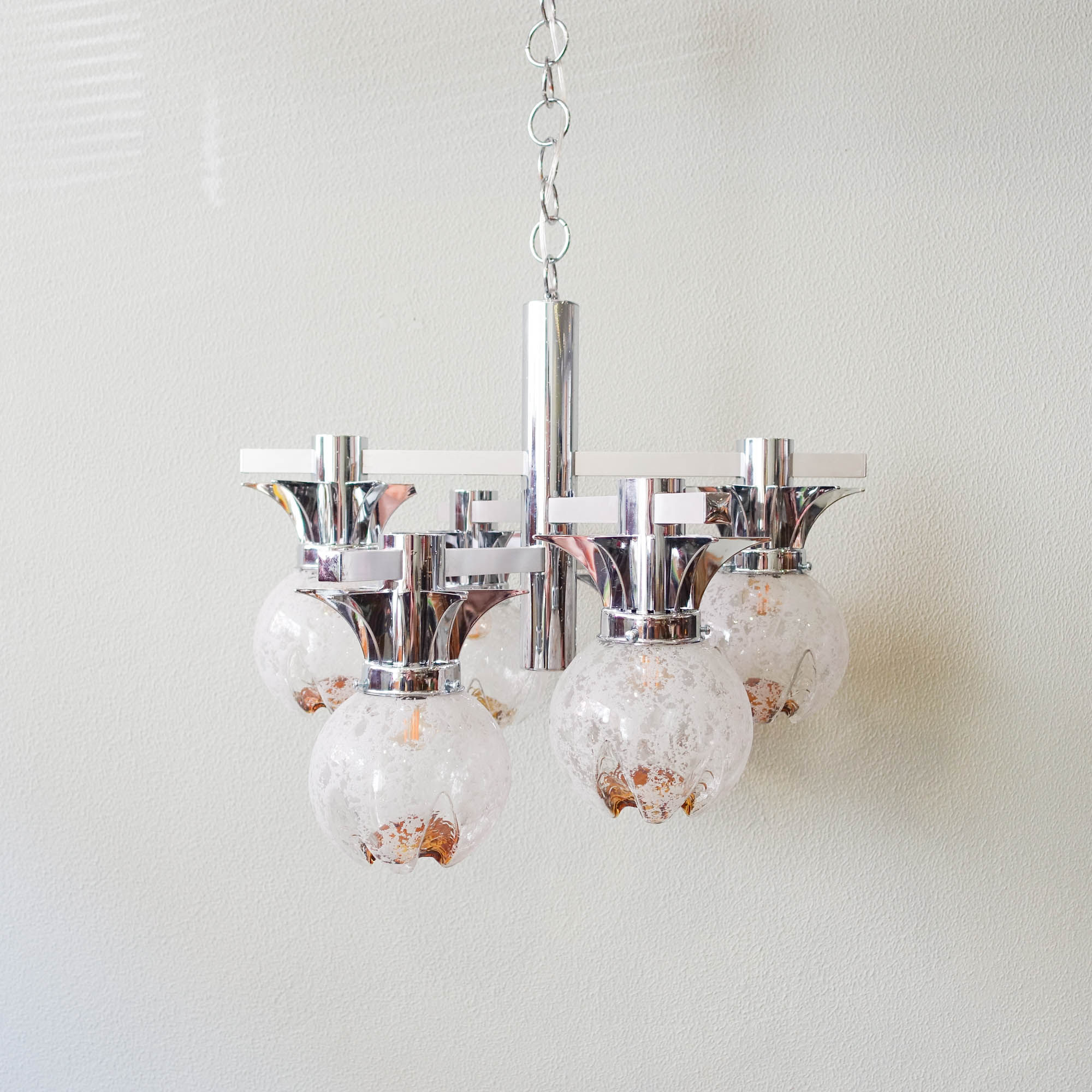 Chrome & Glass Chandelier by Gaetano Sciolari for Mazzega, Italy, 1970s