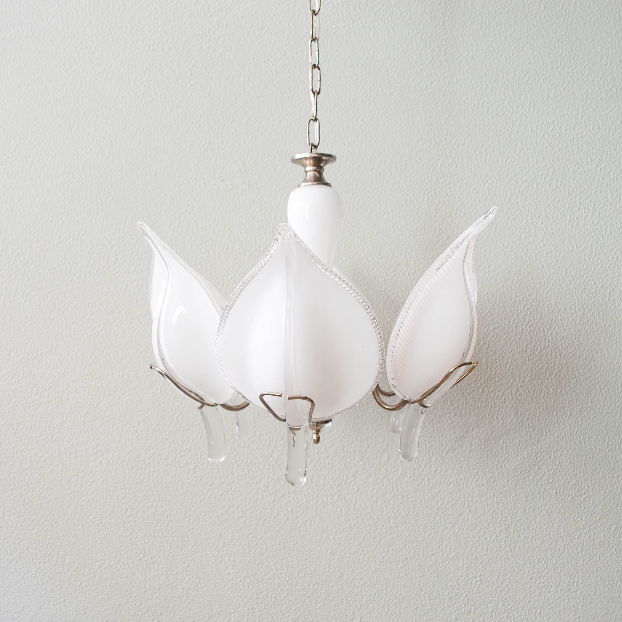 Murano Chandelier with Six Large Hand-blown glass leaves by Franco Luce, 1970's