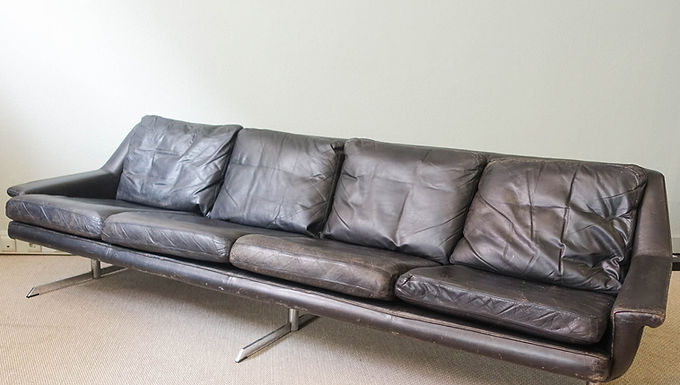 Vintage leather sofa with 4 seats by Werner Langenfeld for ESA Mobelverk  1960s
