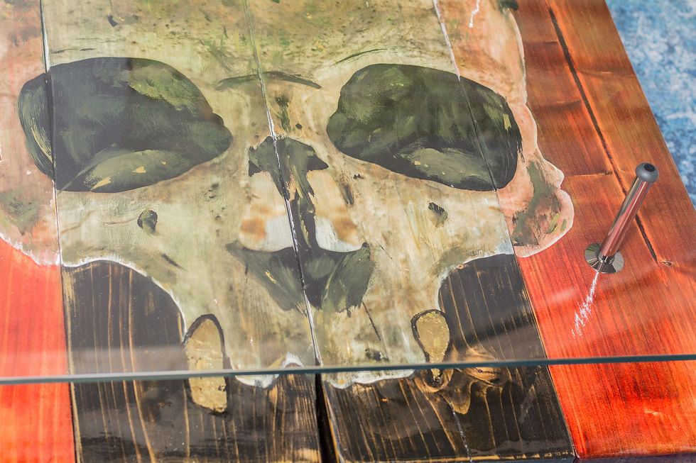 Thumbnail: Square Gothic Skull Coffee Table with Glass Top