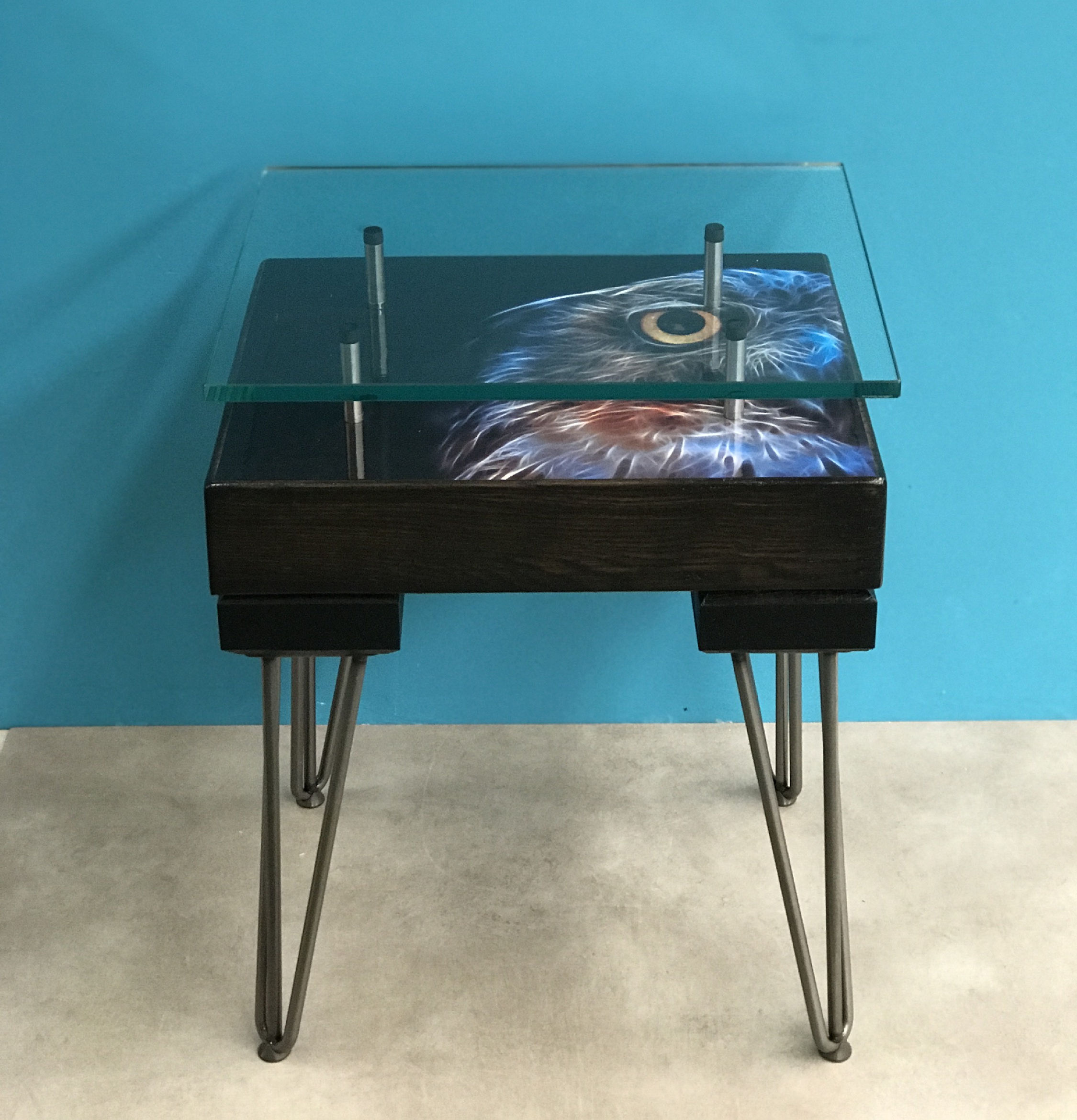 Electric Owl Side Table with Glass Top