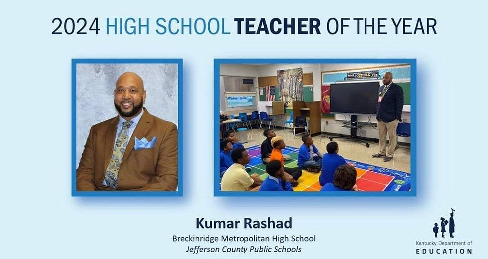 Congratulations on Being Named the 2024 Kentucky High School Teacher of the Year Award Recipient.