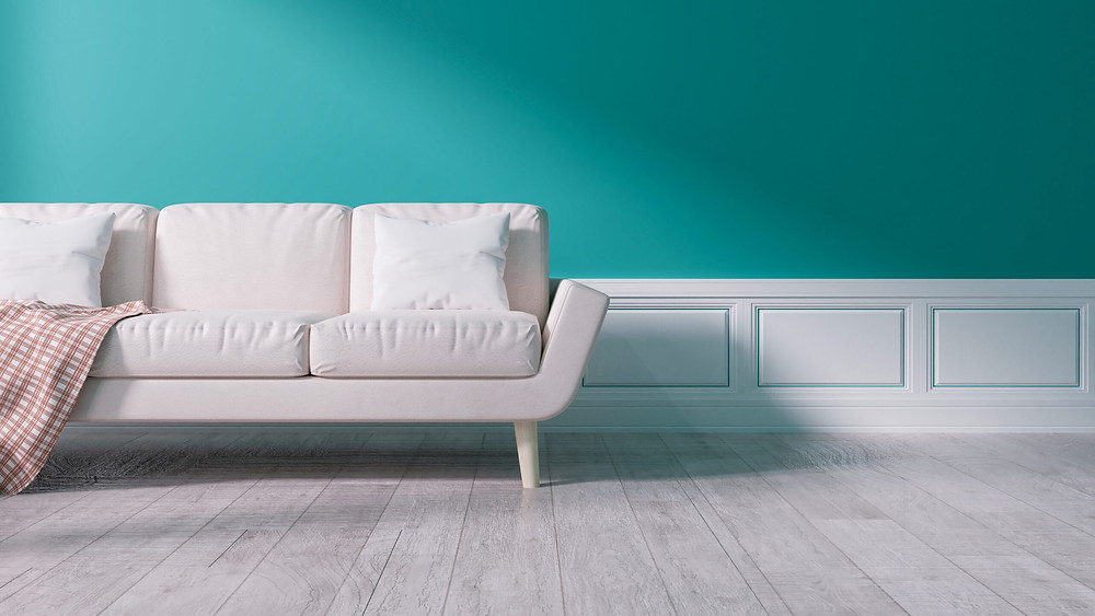 Wall paint in contrast with the neutral colored accessories
