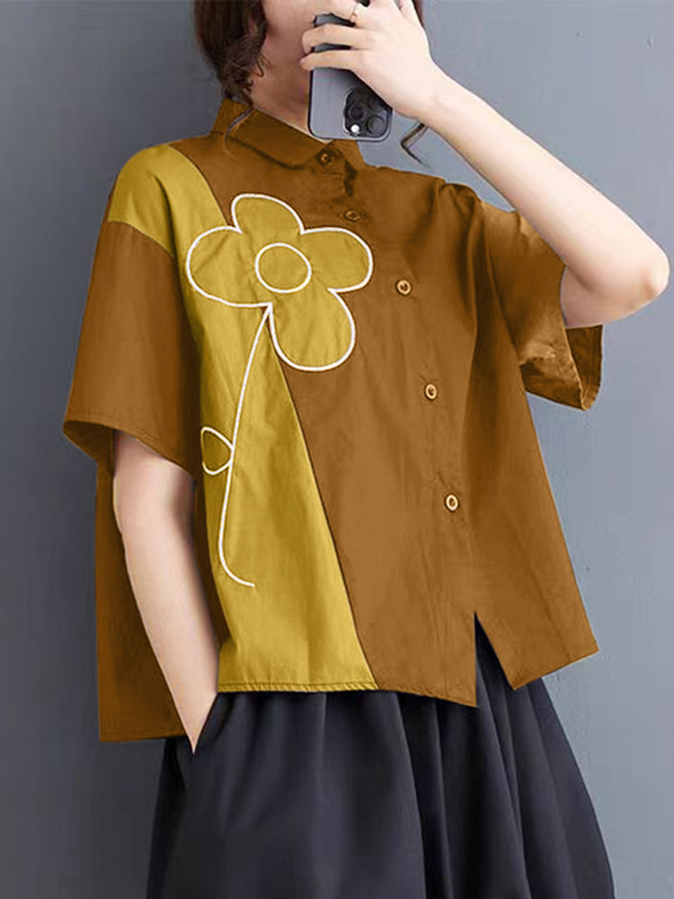 Thumbnail: 2025 ZANZEA Retro Colorblock Shirts Fashion Summer Short Sleeve Tunics Street Ko