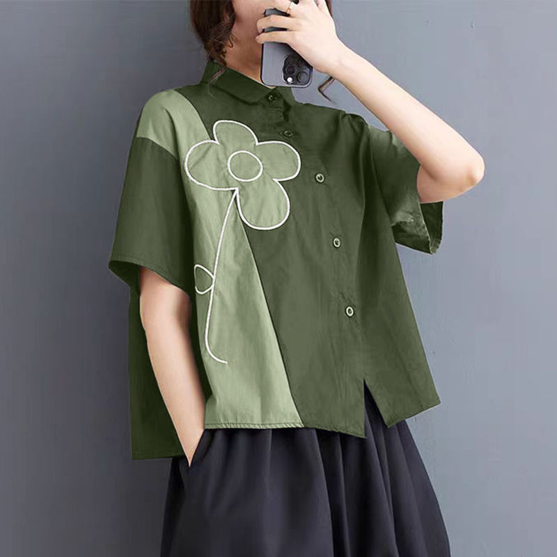Thumbnail: 2025 ZANZEA Retro Colorblock Shirts Fashion Summer Short Sleeve Tunics Street Ko