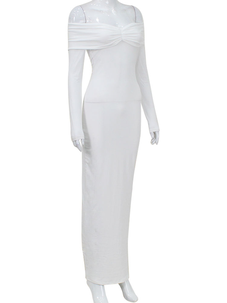 Thumbnail: Party Dresses For Women Fashion Sexy Solid Full Sleeves Slash Neck Hip Wrap Slim