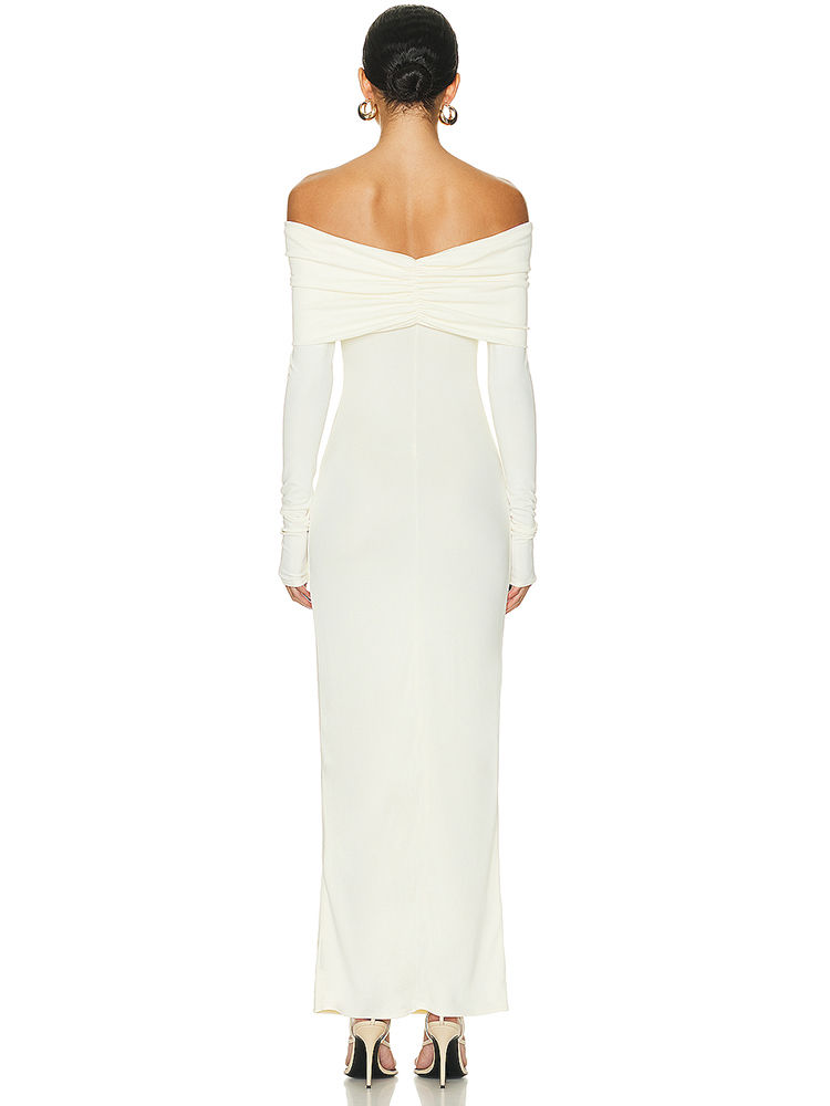 Thumbnail: Party Dresses For Women Fashion Sexy Solid Full Sleeves Slash Neck Hip Wrap Slim