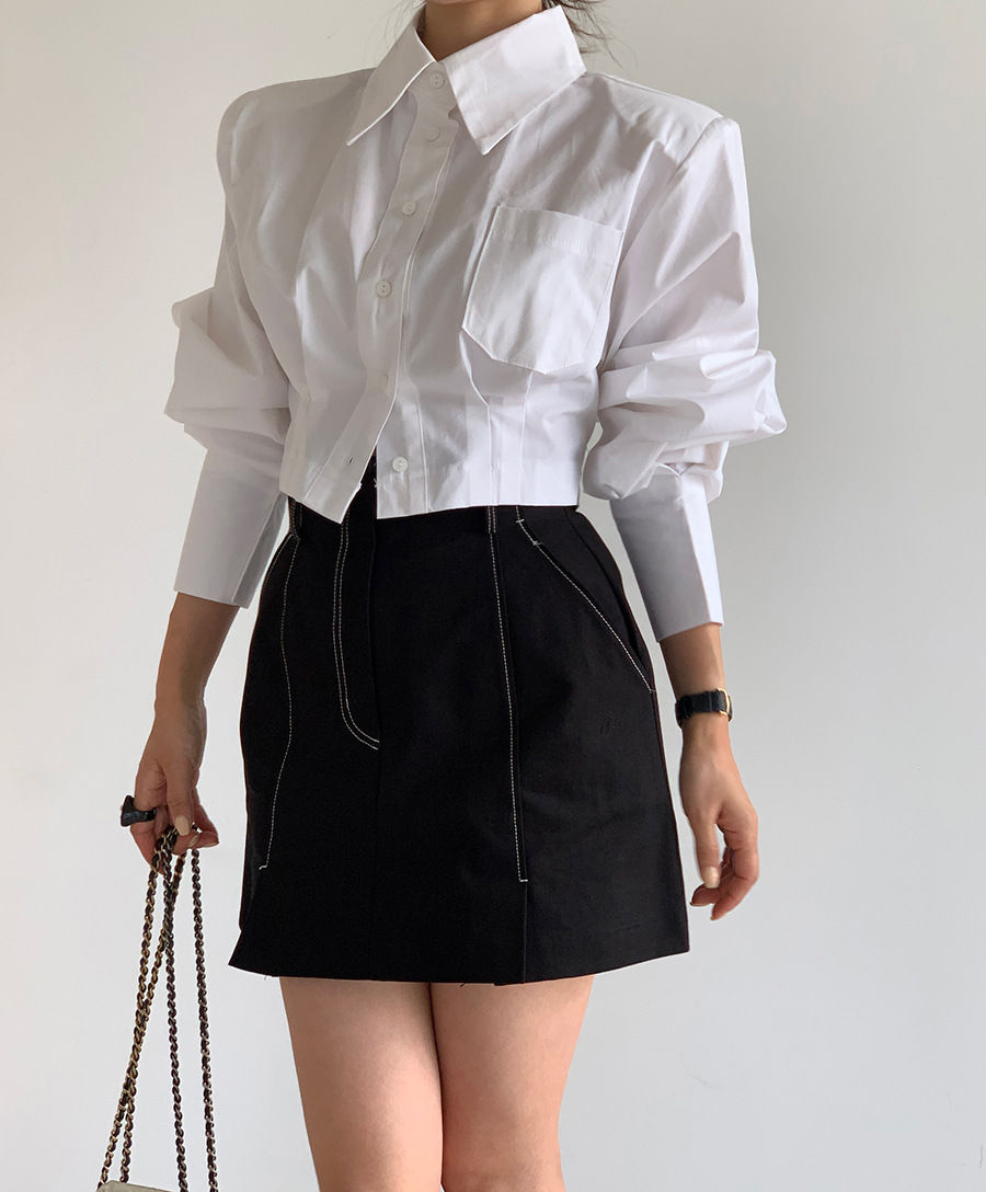 Thumbnail: Spring Summer Women Turn-down Collar Long Sleeve Shirts Solid Color Hollow Out B