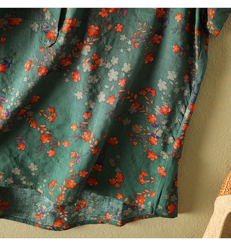 Thumbnail: Vintage Floral Print Women's Shirt Summer Fashion Short Sleeve Pocket Loose Casu