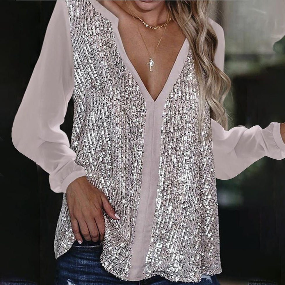 Thumbnail: Womens Tops Sequins Blouse Long Sleeve Shirts Shiny Sequined Sweatshirt Patchwor