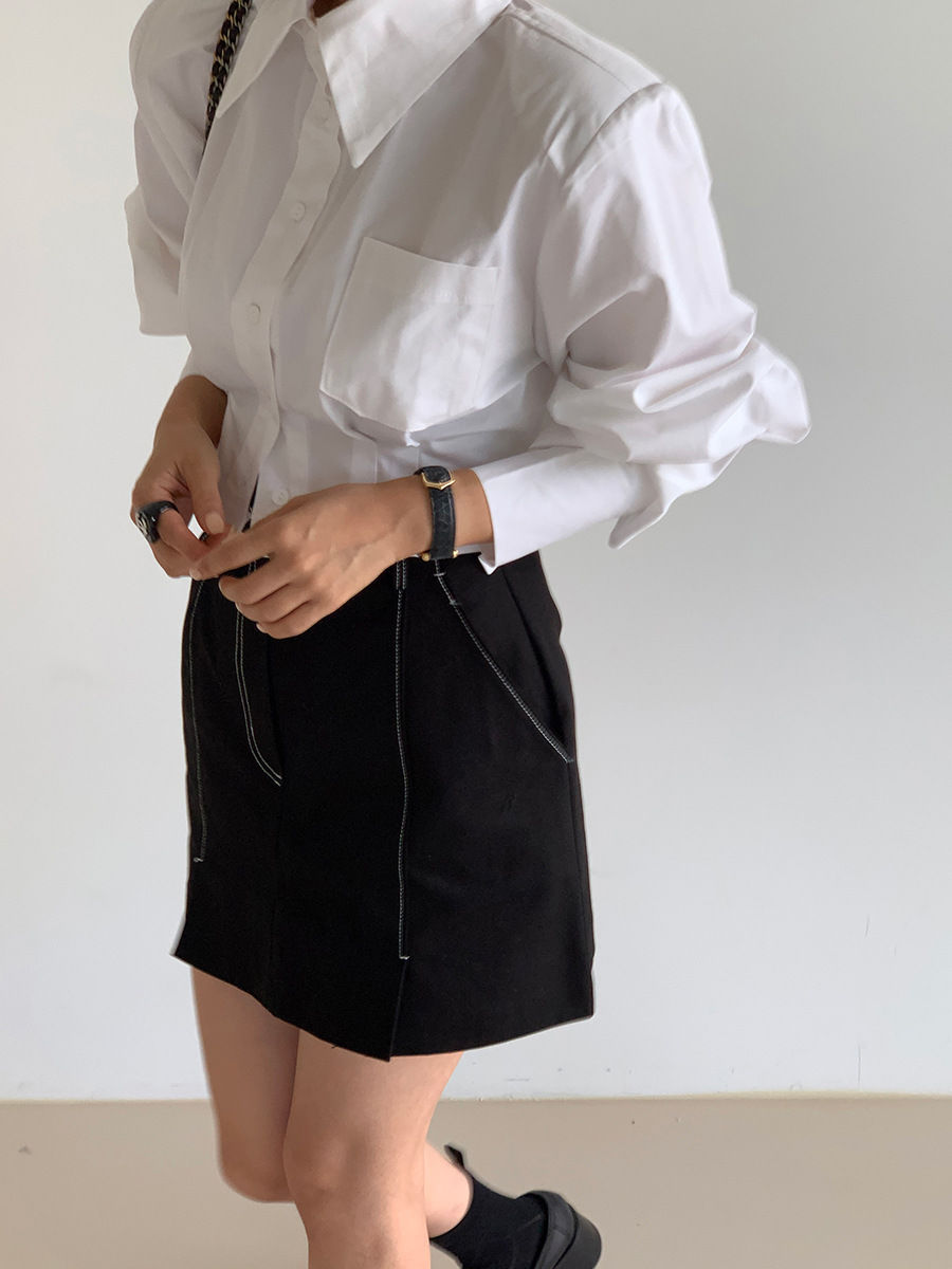 Thumbnail: Spring Summer Women Turn-down Collar Long Sleeve Shirts Solid Color Hollow Out B