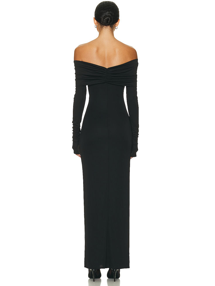 Thumbnail: Party Dresses For Women Fashion Sexy Solid Full Sleeves Slash Neck Hip Wrap Slim