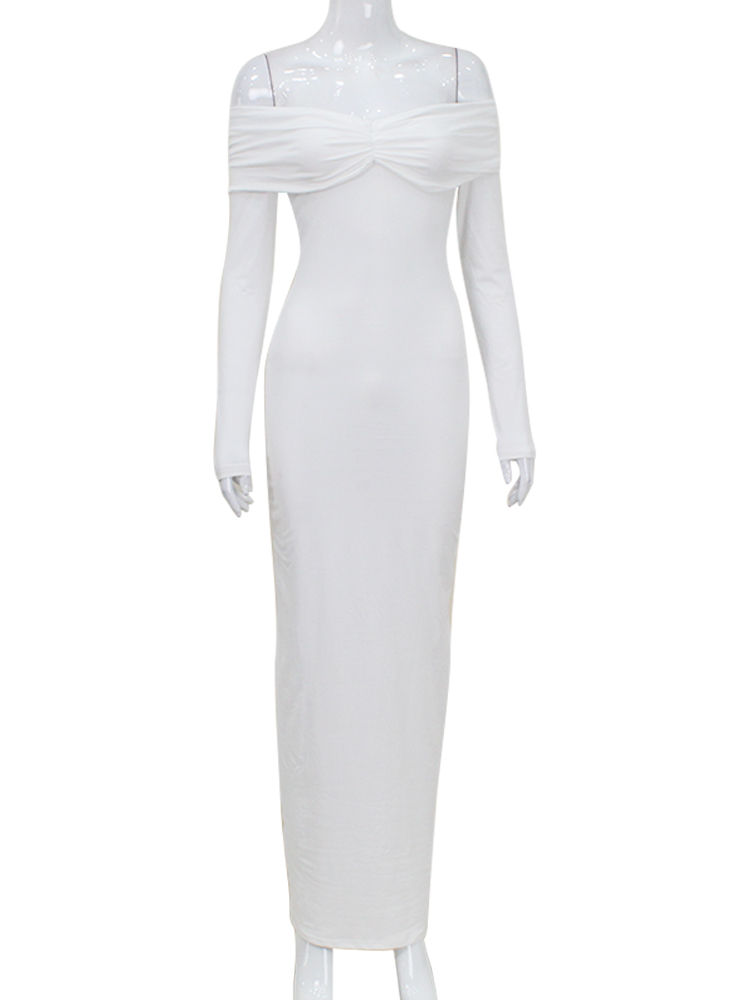 Thumbnail: Party Dresses For Women Fashion Sexy Solid Full Sleeves Slash Neck Hip Wrap Slim