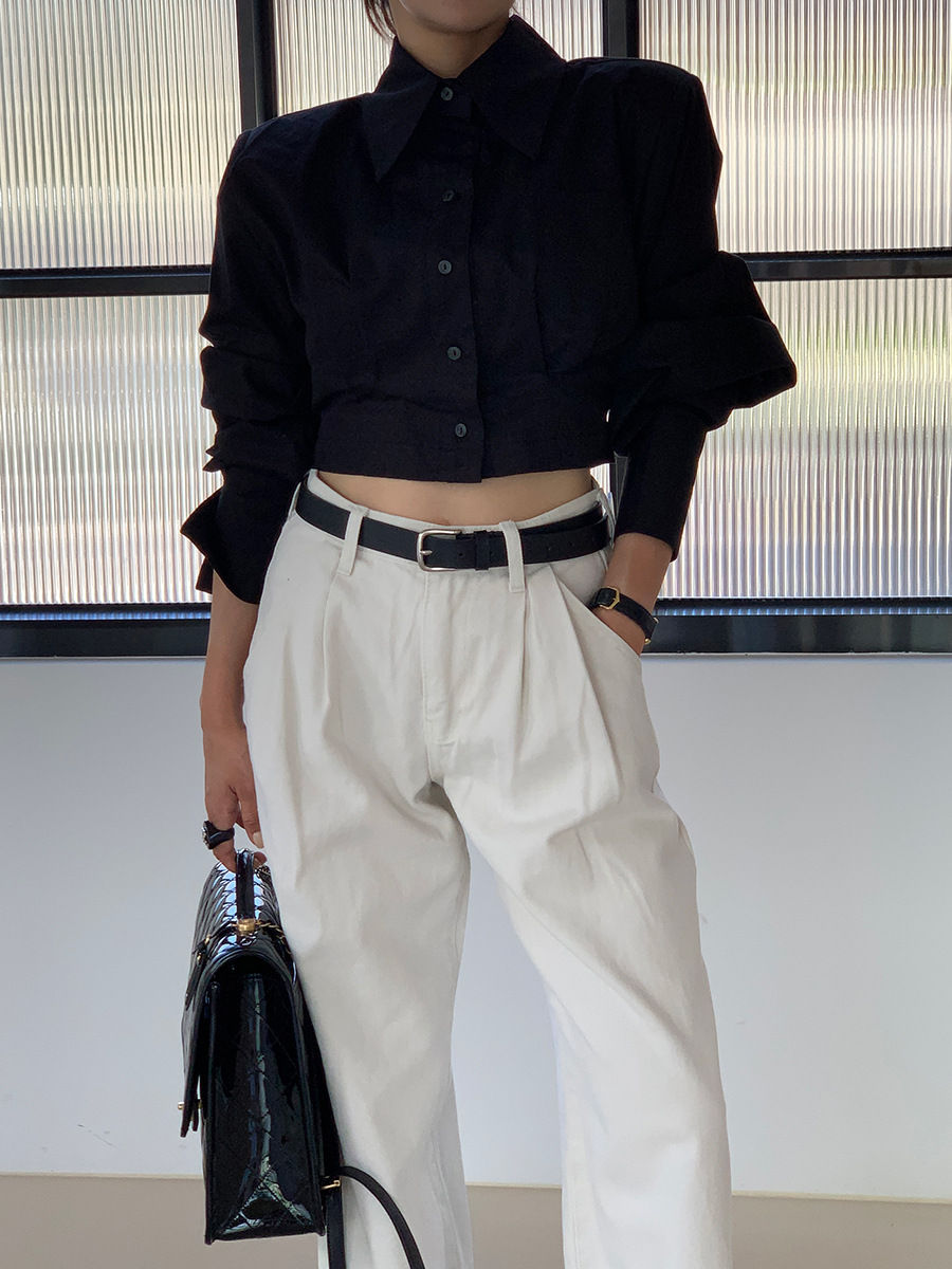 Thumbnail: Spring Summer Women Turn-down Collar Long Sleeve Shirts Solid Color Hollow Out B