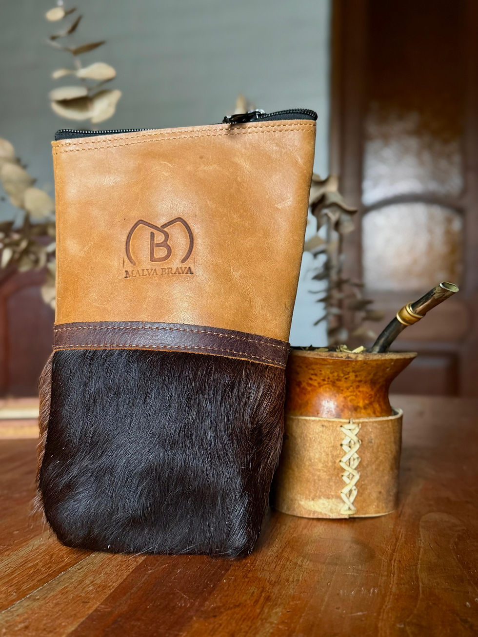 🧉 YERBERO DE CUERO CON PELO