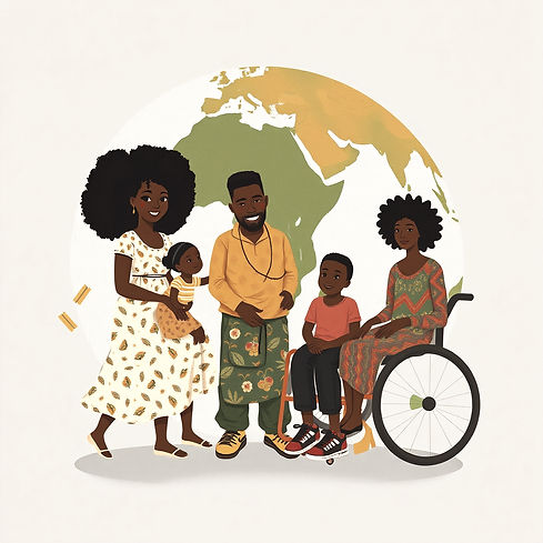 Create an image of caribbean and african famillies accessing services for disabilities aro