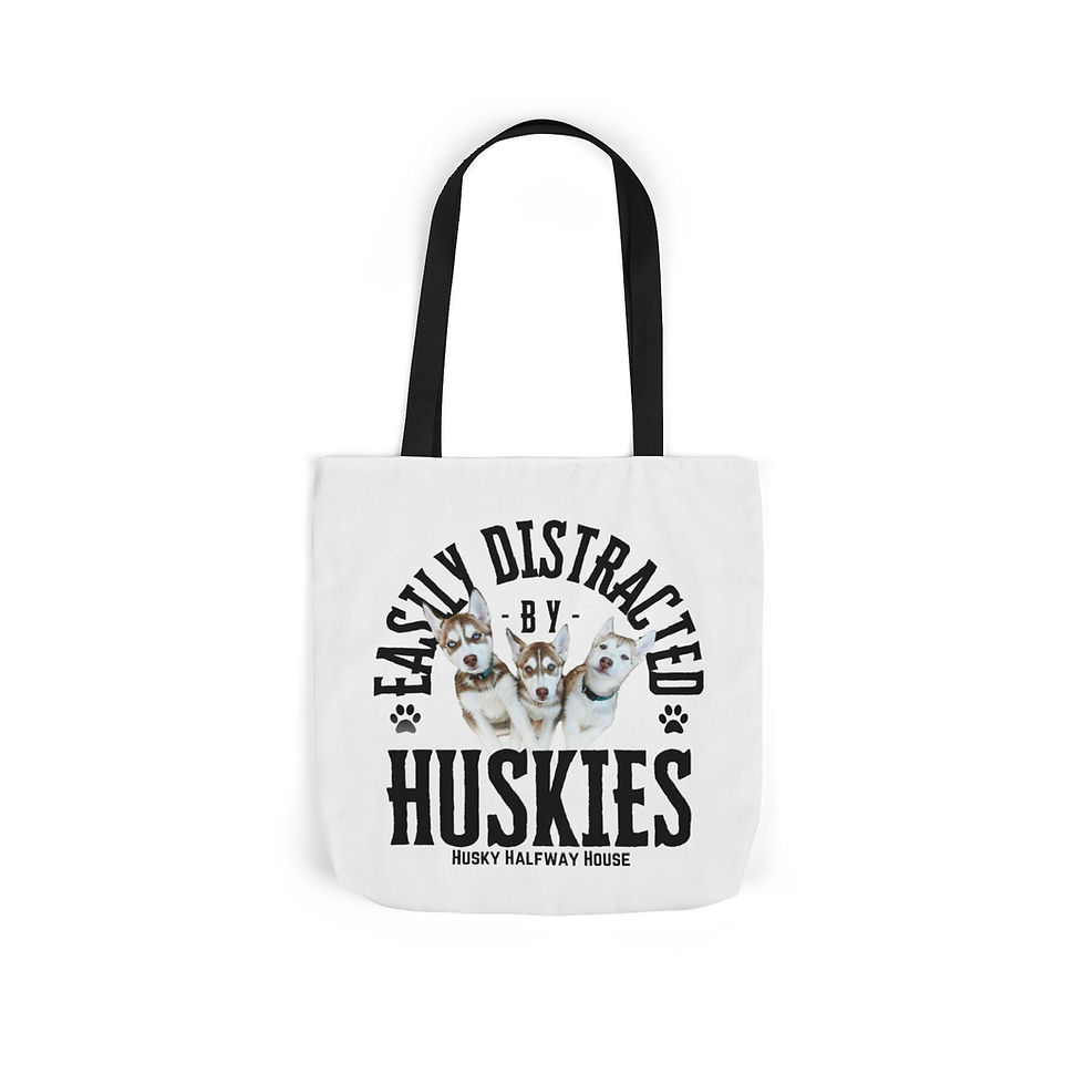 Thumbnail: Easily Distracted by Huskies – Canvas Tote Bag -Black Font