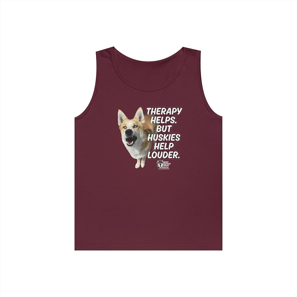 Thumbnail: Therapy Helps but Huskies Help Louder Tank Top | Unisex Heavy Cotton