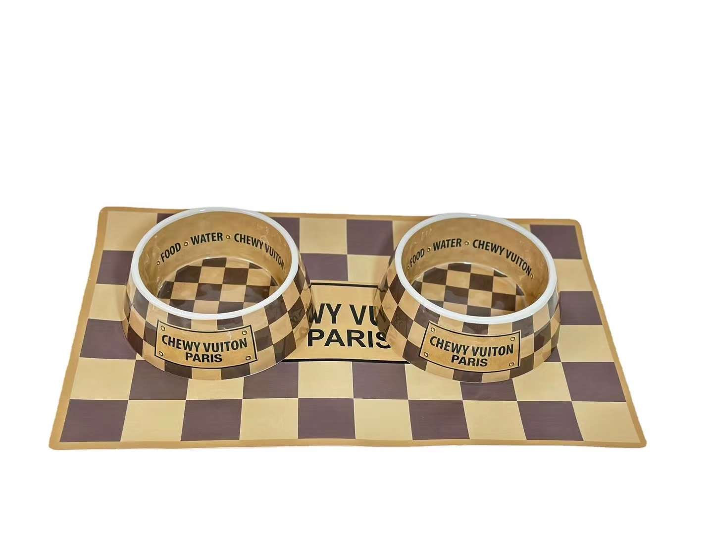 Chewy Vuitton Dog Food and Water Bowl Set