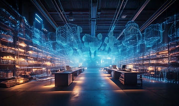 Firefly A massive digital workshop filled with hyper-detailed 3D mesh forms assembling mid