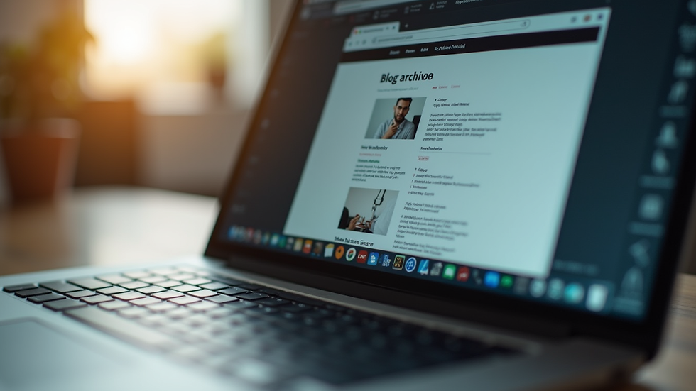 Close-up view of a laptop screen showing a blog archive page