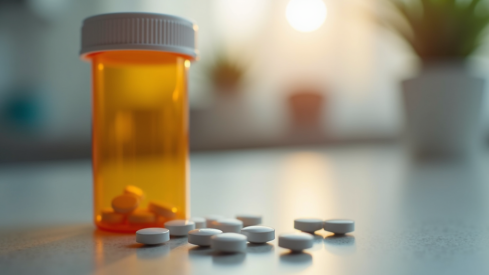 Close-up view of a prescription bottle and hormone therapy medication