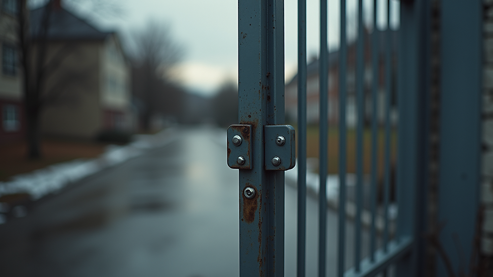 High angle view of metal gate with steel and aluminum components
