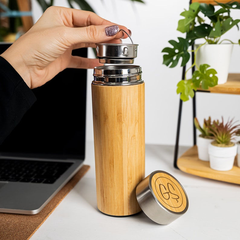 الصورة المصغرة: Personalized Eco Friendly Bamboo Stainless Steel Tumbler, Insulated Travel Mug,